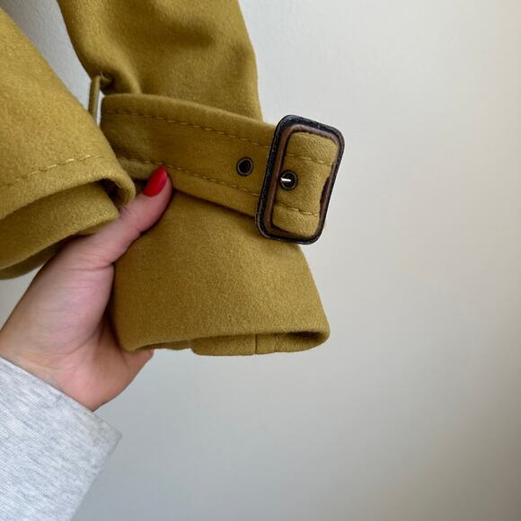 BCBGMAXAZRIA Wool-Cashmere Ruffle Zip Up Pea Coat Green Ochre S - Picture 11 of 14